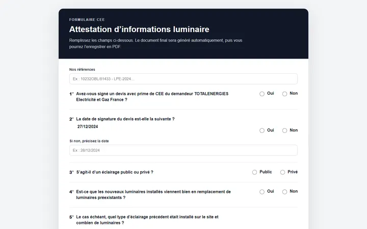 Le site Attestation CEE sur ordinateur