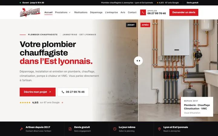 Le site RG Plomberie sur ordinateur