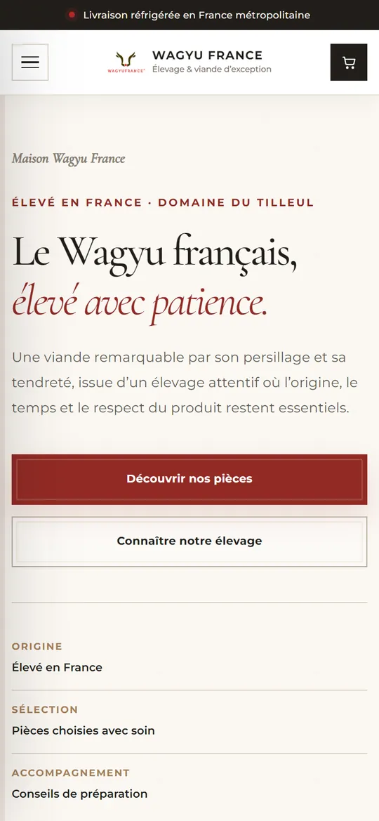 La boutique Wagyu France sur téléphone