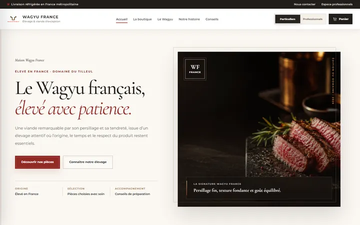 Le site Wagyu France sur ordinateur