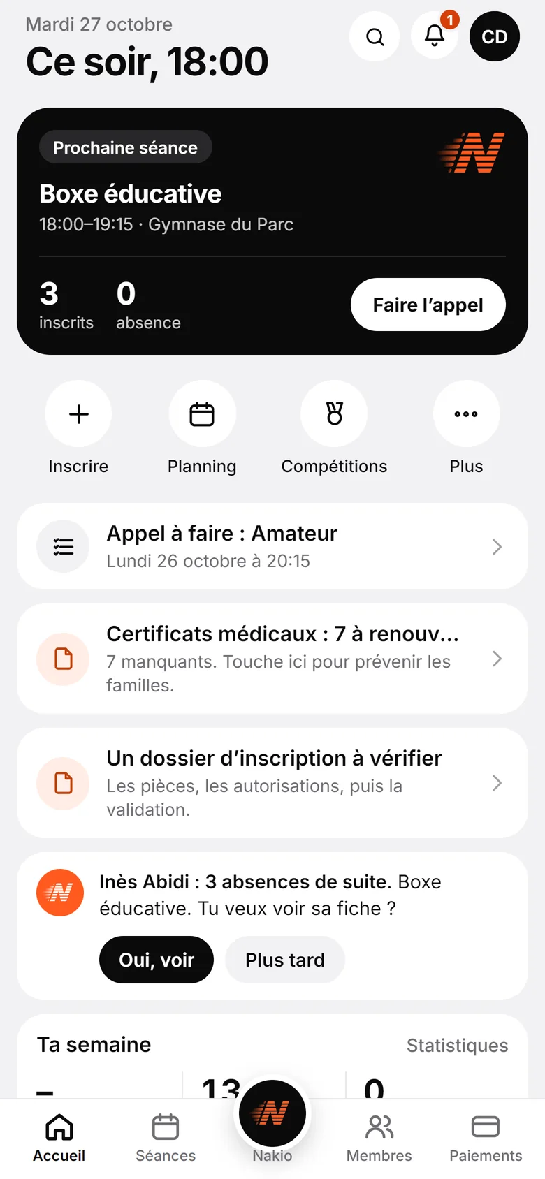Nakio sur téléphone : l’accueil du club